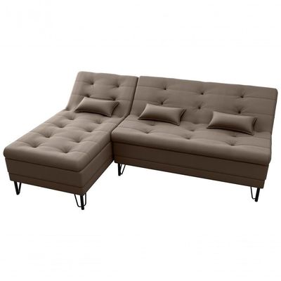 Sofá Cama Com Chaise 3 Lugares 2,00 Mts Nice Matrix Marrom