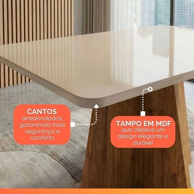 Conjunto Sala De Jantar Mesa 1,60m Com Vidro Anjos 6 Cadeiras Veludo Milano Viero Madeirado / Marfim