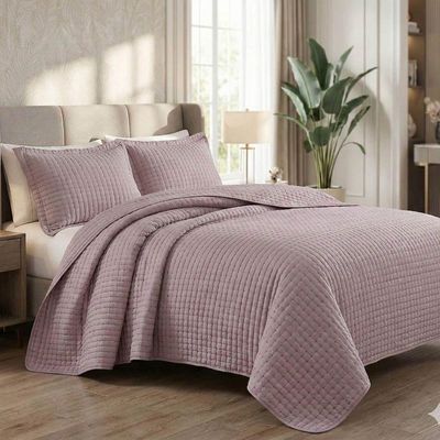 Kit Cobre Leito Colcha Claire King 3 Peças Micropercal 300 Fios Bordado - Malva - 100% Poliéster