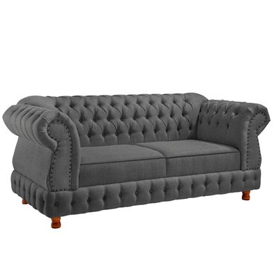 Sofá Chesterfield Moscatto 3 Lugares Via Veludo Cinza