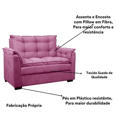 Sofá Confortável 1,40 Pequeno Compacto Small Rosa