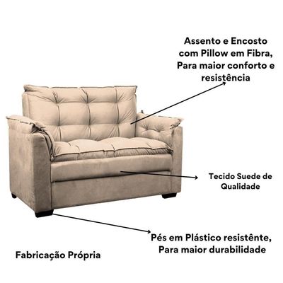Sofá Confortável 1,40 Pequeno Compacto Small - Nude Areia Nude Areia