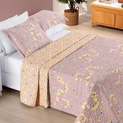 Colcha + Jogo De Cama Bouti Estampado Queen 06 Peças 100% Poliéster - Lavanda