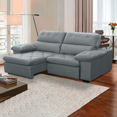 Sofa Retratil Reclinavel 2 Lugares 1,90m Crystal Veludo Cinza Lansofbr