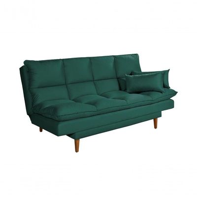 Sofá Cama Andorra 3 Lugares Império Reclinável Casal Pés Madeira Suede Verde 403
