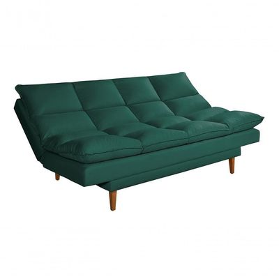 Sofá Cama Andorra 3 Lugares Império Reclinável Casal Pés Madeira Suede Verde 403