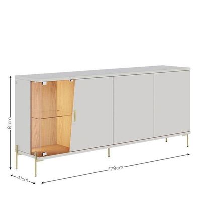 Painel Para Tv Home Suspenso Bali 1.6 Com Aparador Buffet Sena Com Led Off White Matte Freijó – Colibri