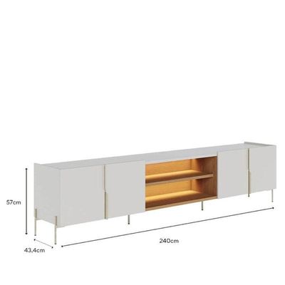 Rack Bancada Maggiore 2.4 Com Aparador Para Sala Sena Off White Matte Freijó - Colibri