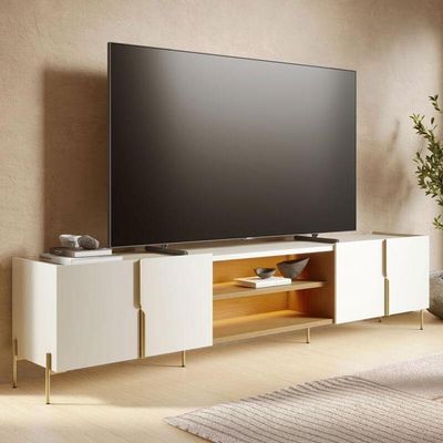 Rack Bancada Maggiore 2.4 Com Aparador Para Sala Sena Off White Matte Freijó - Colibri