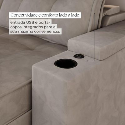 Sofá Retrátil Reclinável 5 Lugares Mônaco 2,76m Veludo Bege