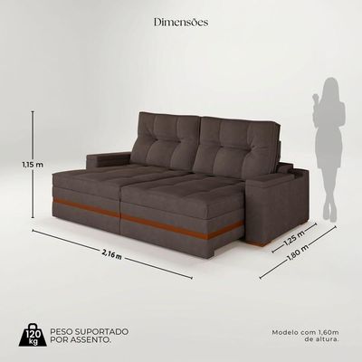Sofá Retrátil Reclinável 4 Lugares Mônaco 2,16m Veludo Marrom
