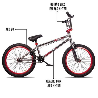 Bicicleta Aro 20 Bmx U-brake Rotor K7 Cog 9 Freedom P03 Cromado E Vermelho - D'rossi