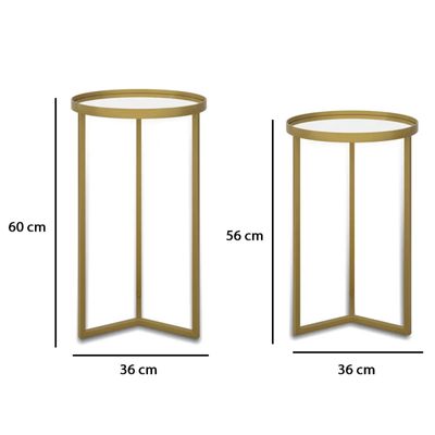 2 Mesas Lateral de Canto e Apoio Redonda Aço para Sala/Quarto/Decoração - Dourado