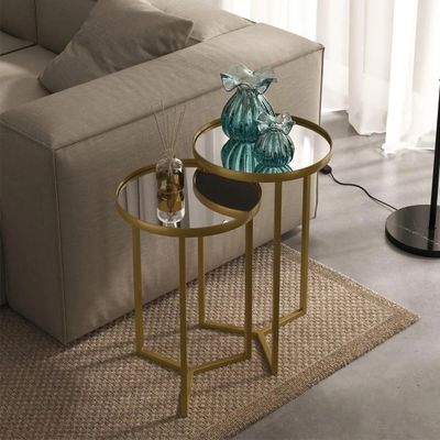 2 Mesas Lateral de Canto e Apoio Redonda Aço para Sala/Quarto/Decoração - Dourado