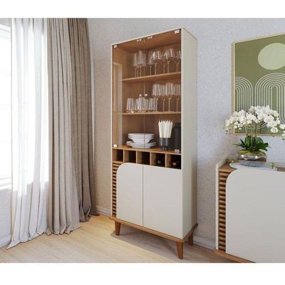 Cristaleira Jurerê E Aparador Para Sala Sena Off White Matte Freijó - Colibri