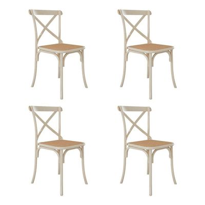 Kit 4 Cadeiras Cross Katrina X Em Aço Para Mesa Sala Cozinha Bar Bistrô Home Decor - Off White-bege