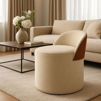 Puff Encosto Corino Suede Redondo Confortável Sala Moderno bege