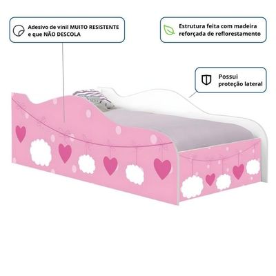Cama Carro Fun Adesivada Nuvens Meninas Solteiro