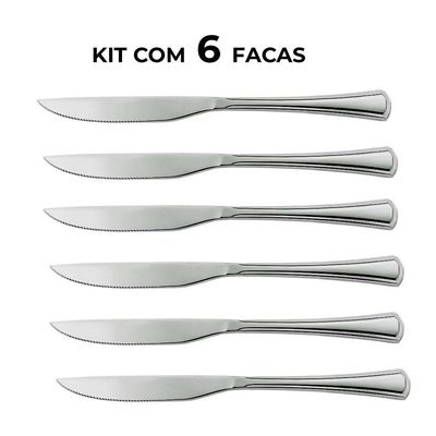 Jogo 6 Facas De Mesa Aço Inox Cor Prata Linha Silver Em Casa Tem