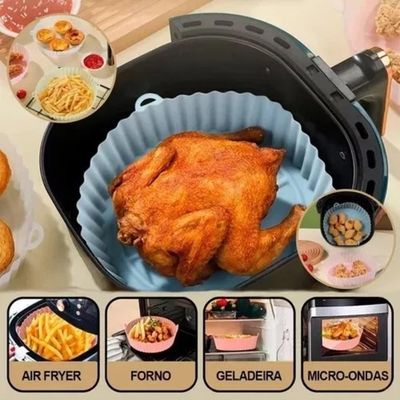 Forma Air Fryer Silicone Antiaderente Reutilizavel Assadeira Forro Forno Microondas Redonda Multiuso