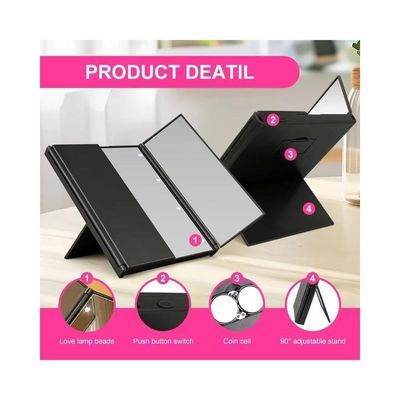 Espelho Led Maquiagem Bolsa Triplo Aumento Dobravel Portatil Iluminacao Mesa Bancada