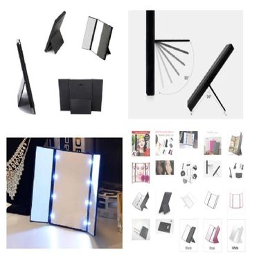 Espelho Led Maquiagem Bolsa Triplo Aumento Dobravel Portatil Iluminacao Mesa Bancada