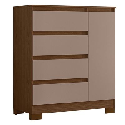 Cômoda Sapateira Olímpia 1 Porta E 4 Gavetas Nogueira-capuccino - Móveis Albatroz