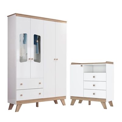 Jogo De Quarto Infantil Confete Com Guarda Roupa E Cômoda Branco-jequitibá - Móveis Henn Branco-jequitibá