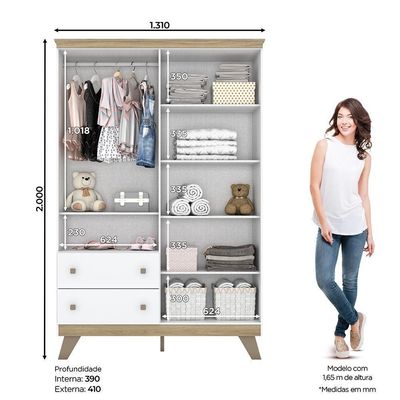 Jogo De Quarto Infantil Confete Com Guarda Roupa E Cômoda Branco-jequitibá - Móveis Henn Branco-jequitibá