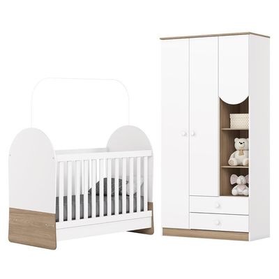 Jogo De Quarto Infantil Magia Com Guarda Roupa E Berço Branco-jequitibá - Móveis Henn Branco-jequitibá