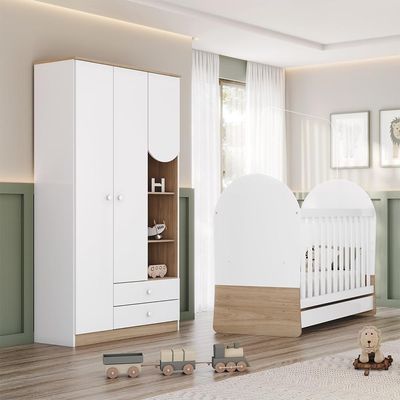 Jogo De Quarto Infantil Magia Com Guarda Roupa E Berço Branco-jequitibá - Móveis Henn Branco-jequitibá