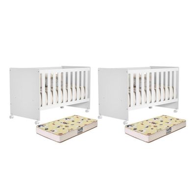 Kit Gêmeos Berço Americano Tico Branco Fosco Com Colchões Supreme - Reller Móveis Branco Fosco