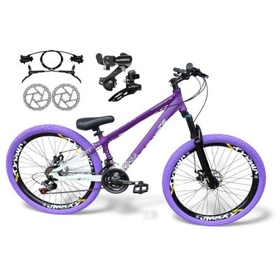 Bicicleta aro26 Vikingx Tuff Câmbios Shimano Freio Hidráulico 21v Freeride aroVmaxx Flame RoxoBranco