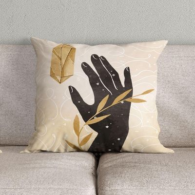 Kit Trio Capas De Almofadas Estampadas Folhas Em Veludo Suede 45cm X 45cm - Decoração Luxo Para Sala Cor Preto