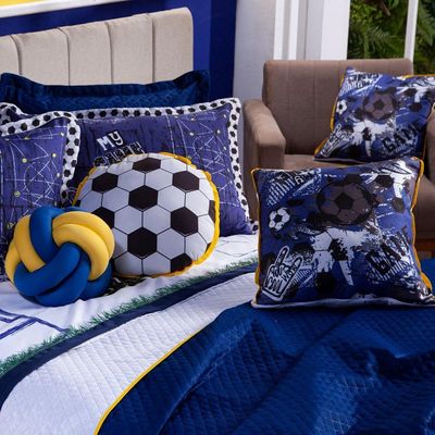 Par De Almofadas Cheias Futebol Game Azul Marinho 45cm X 45cm - Com Viés