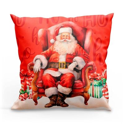 Kit Com 4 Capas De Almofadas Estampadas Natalinas 45cm X 45cm - Decorativas Festas Ceia Fim De Ano Cor Noel Vermelho