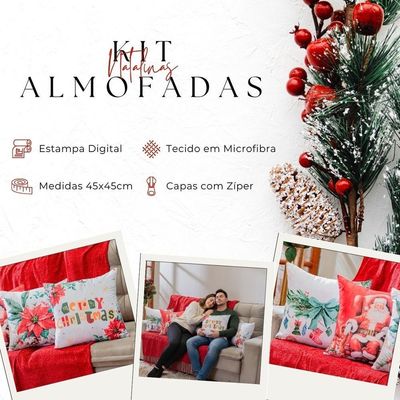 Kit Com 4 Capas De Almofadas Estampadas Natalinas 45cm X 45cm - Decorativas Festas Ceia Fim De Ano Cor Noel Vermelho