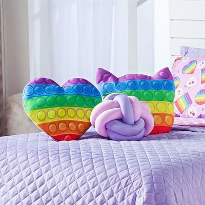 Kit Cobre Leito Colcha Queen Pop It Lilás/rosa Dupla Face Com Almofadas Estampadas 08 Peças
