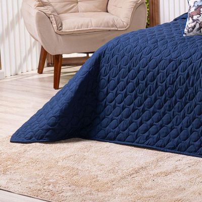 Kit Cobre Leito Colcha King Country Com Almofadas Estampadas 07 Peças - Dupla Face Percal 300 Fios Matelado Cor Azul