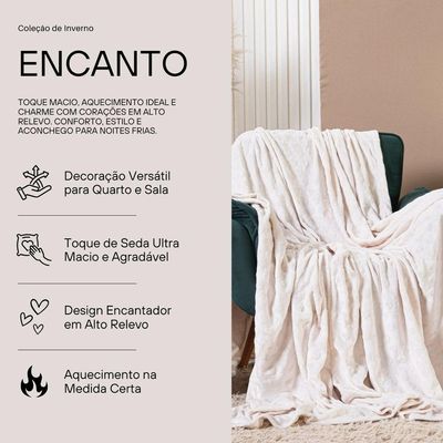 Cobertor Manta Queen Encanto Avulso Dupla Face Em Mantinha Plush Fleece Corações Alto Relevo Toque De Seda Cor Palha