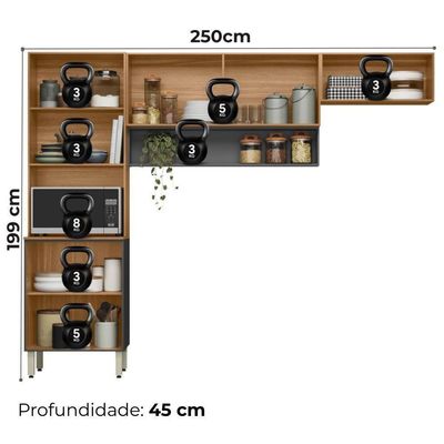 Cozinha Modulada 3 Pecas 250 Cm Mdp Alba Amendola Grafito Prime Demobile Amendola Grafito Prime