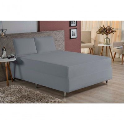 Jogo De Cama Queen Nobre 3 Peças Luva De Box 55cm De Altura Malha 100% Algodão - Cinza