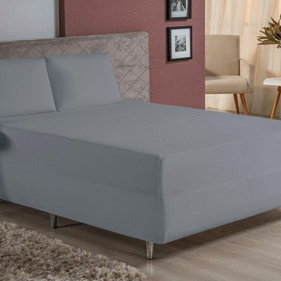 Jogo De Cama Queen Nobre 3 Peças Luva De Box 55cm De Altura Malha 100% Algodão - Cinza