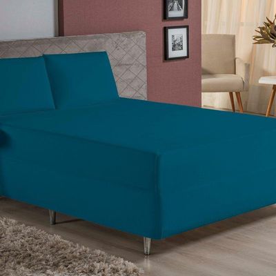 Jogo De Cama King Nobre 3 Peças Luva De Box 55cm De Altura Malha 100% Algodão - Petróleo