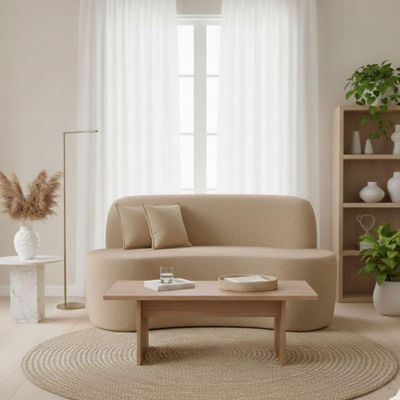 Sofá Minimalista Orgânico 2 Lugares Sala Bouclé Bege