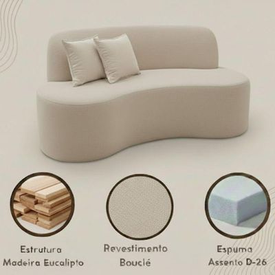 Sofá Minimalista Orgânico 2 Lugares Sala Bouclé Bege