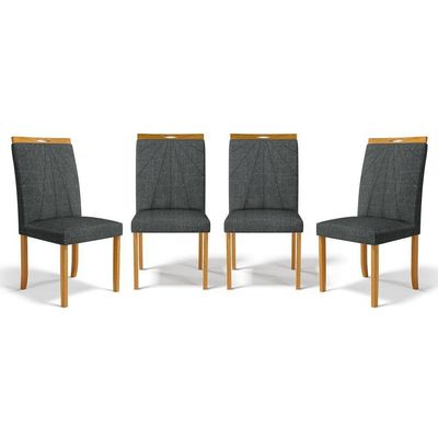 Kit Com 4 Cadeiras Maiara Madeira Maciça Estofadas Para Mesa De Jantar Linho Chumbo 406