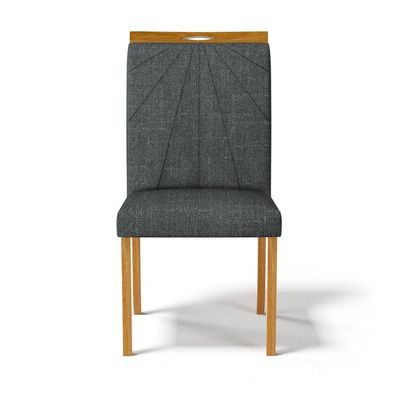 Kit Com 4 Cadeiras Maiara Madeira Maciça Estofadas Para Mesa De Jantar Linho Chumbo 406
