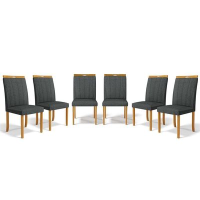 Kit Com 6 Cadeiras Aurora Madeira Maciça Estofadas Para Mesa De Jantar Linho Chumbo 406