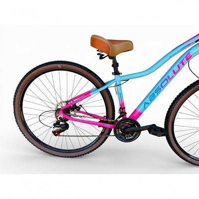 Bicicleta Aro 29 Feminina Absolute Hera Retrô Vintage 21v Hidráulica Confortável Cesta Selim 2 Molas - Azul/rosa Tam 17